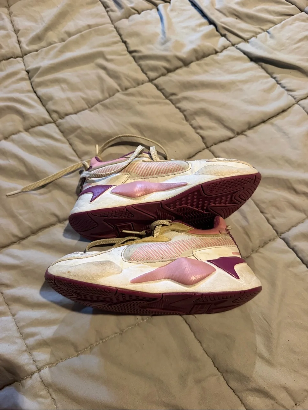 Puma White and Pink Kids Sneakers with Purple Accents